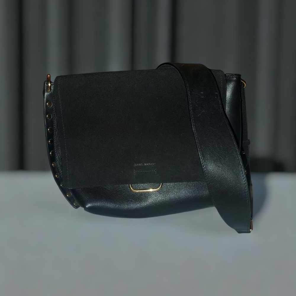 ISABEL MARANT grommet design suede flap shoulder bag.